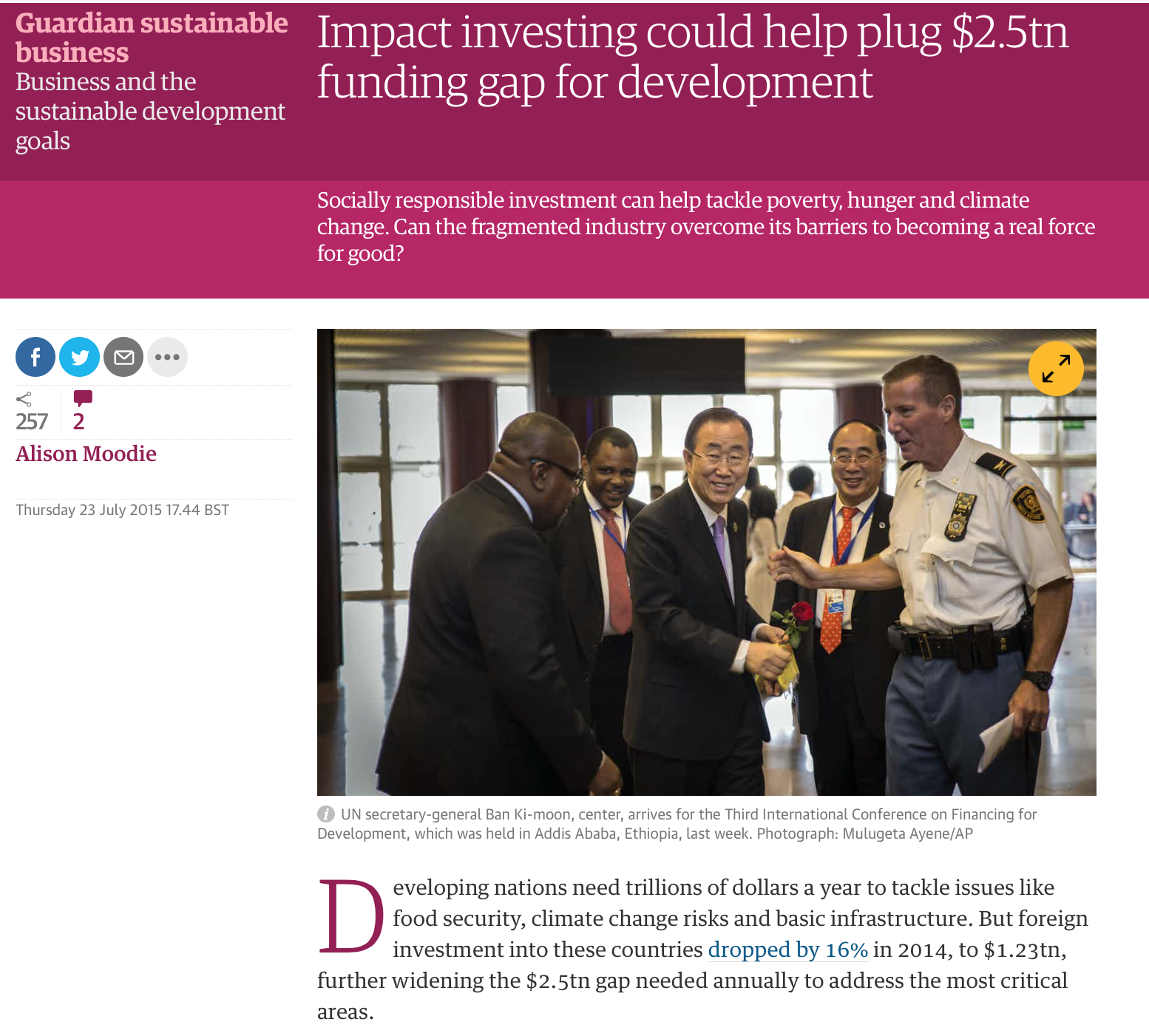 Impact Investing could help plus 2.5tn funding gap for development